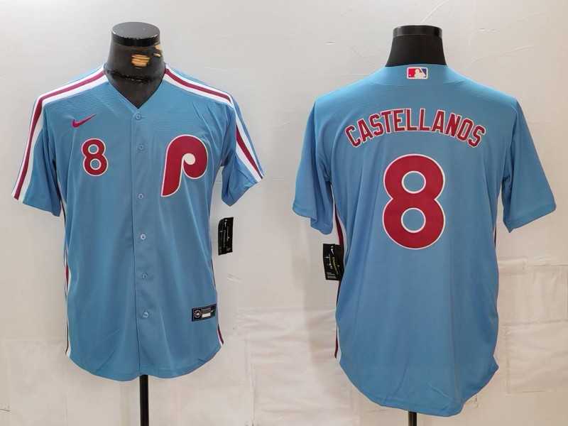 Mens Philadelphia Phillies #8 Nick Castellanos Number Light Blue Cooperstown Cool Base Jersey
